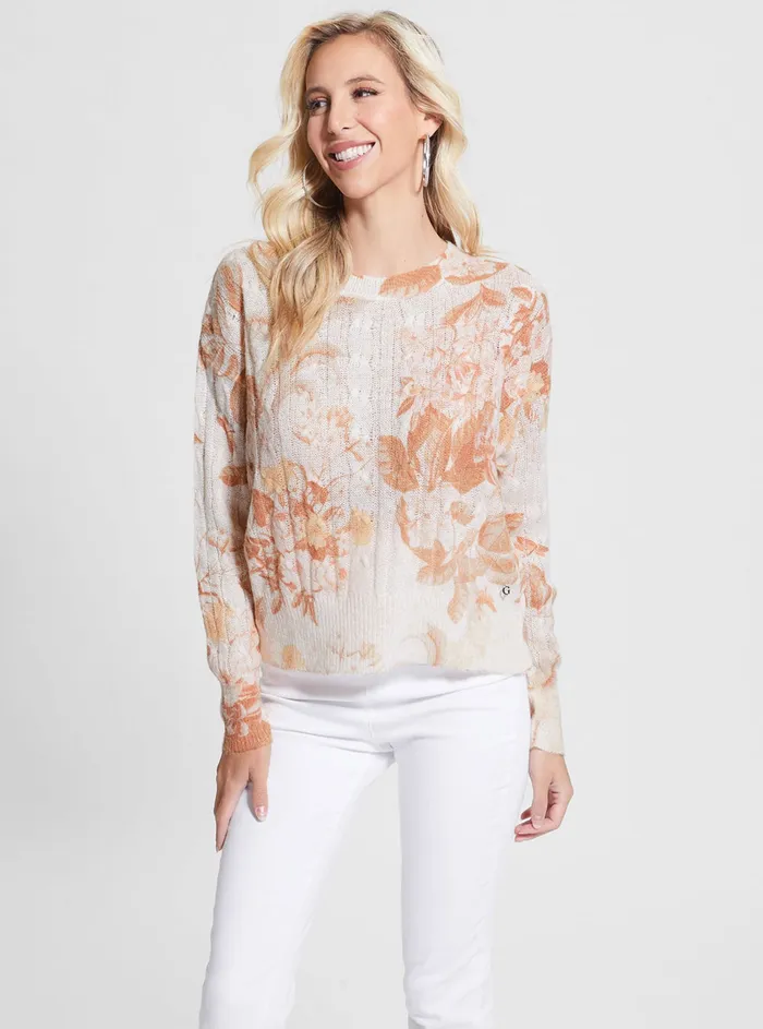 Women Fashion Tops GUESS White Forest Floral Sabine Top