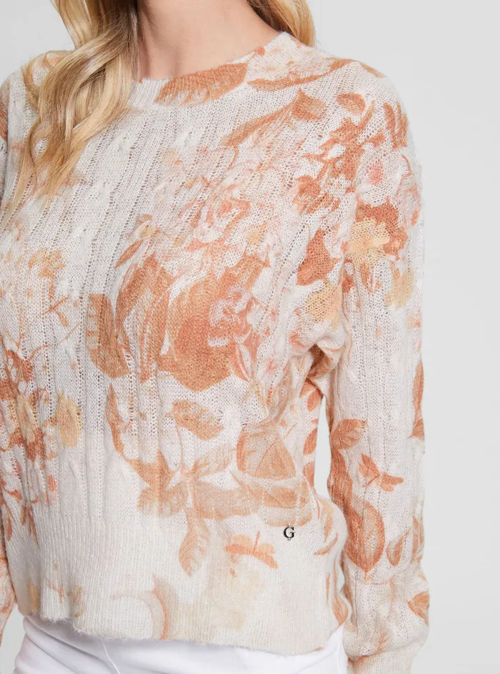 Women Fashion Tops GUESS White Forest Floral Sabine Top Women Fashion Tops GUESS White Forest Floral Sabine Top