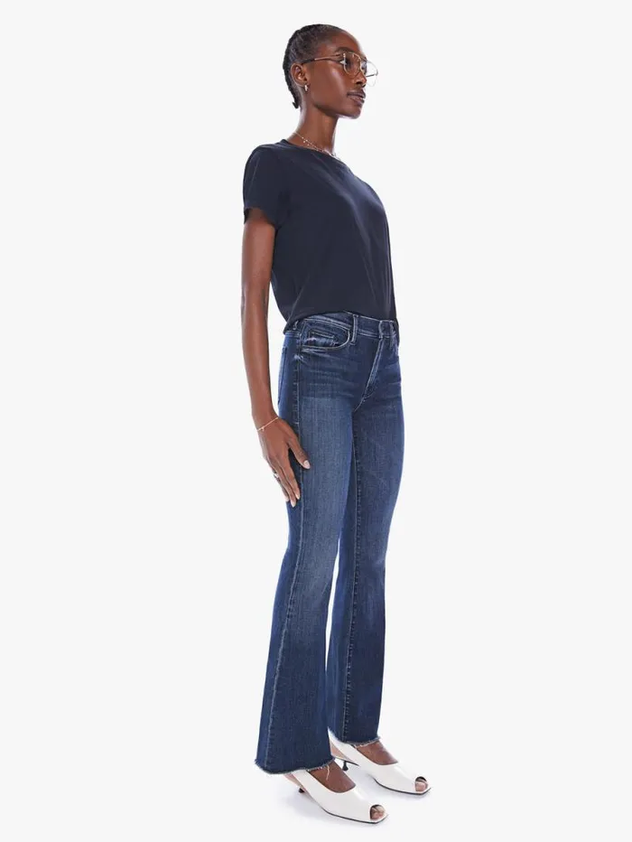Women Flare Mother Denim The Weekender Fray Dark Blue