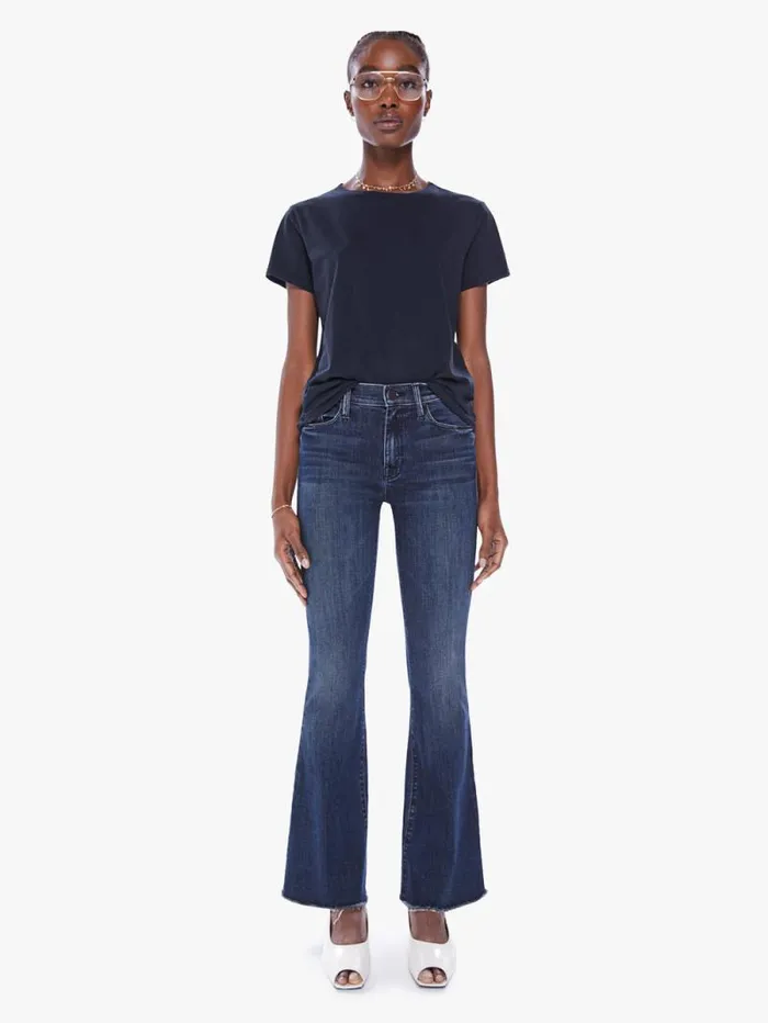 Women Flare Mother Denim The Weekender Fray Dark Blue