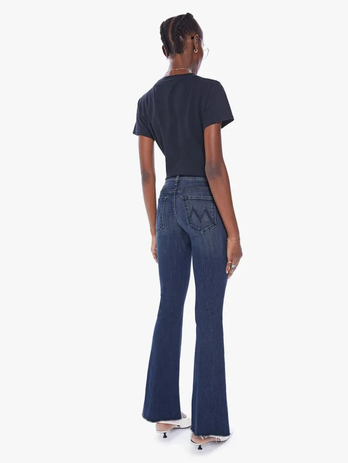 Women Flare Mother Denim The Weekender Fray Dark Blue