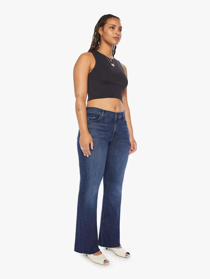 Women Flare Mother Denim The Weekender Fray Dark Blue