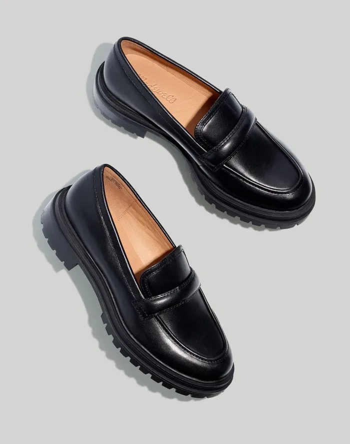 Women Flats and Loafers Madewell The Bradley Lugsole Loafer In Leather True Black