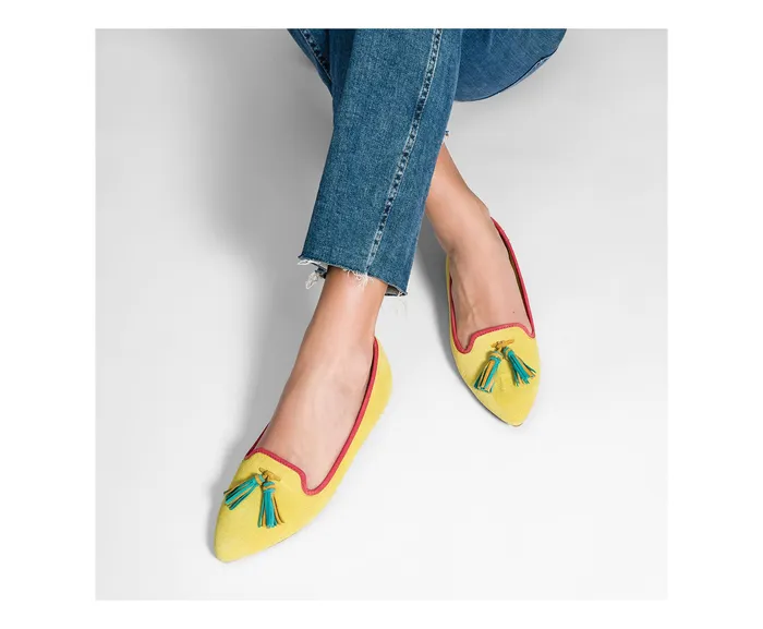 Women Flats and SlipOns Hush Puppies Sadie Tassel SlipOn Sun Yellow Suede