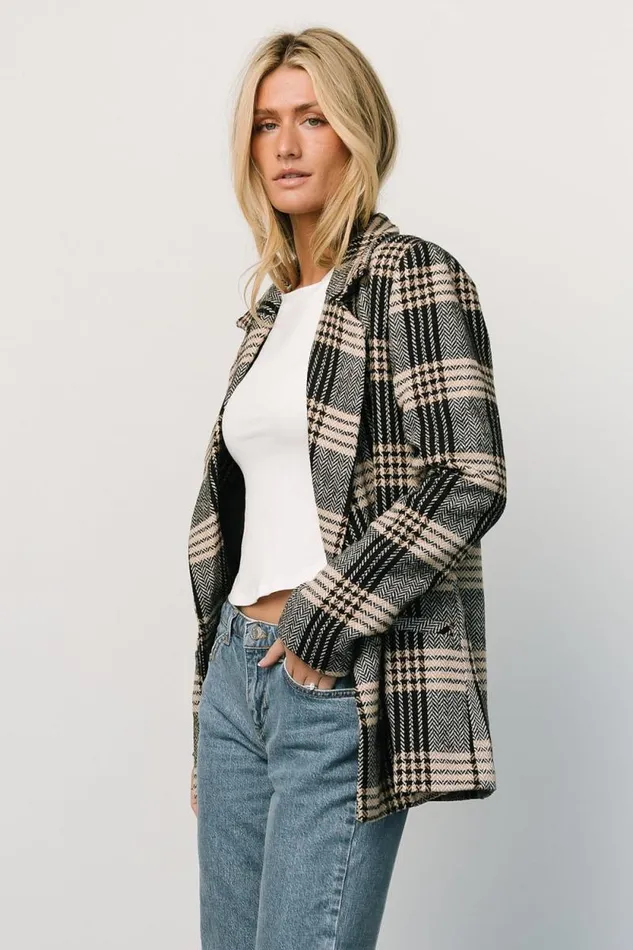 Women Francis Plaid Blazer Black Taupe Baltic Born Outerwear Women Francis Plaid Blazer Black Taupe Baltic Born Outerwear