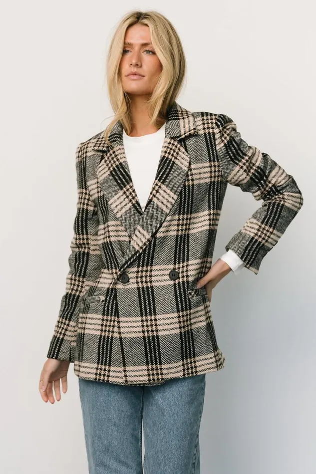Women Francis Plaid Blazer Black Taupe Baltic Born Outerwear Women Francis Plaid Blazer Black Taupe Baltic Born Outerwear