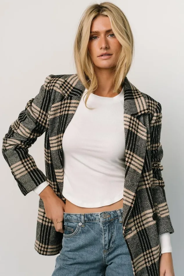 Women Francis Plaid Blazer Black Taupe Baltic Born Outerwear Women Francis Plaid Blazer Black Taupe Baltic Born Outerwear