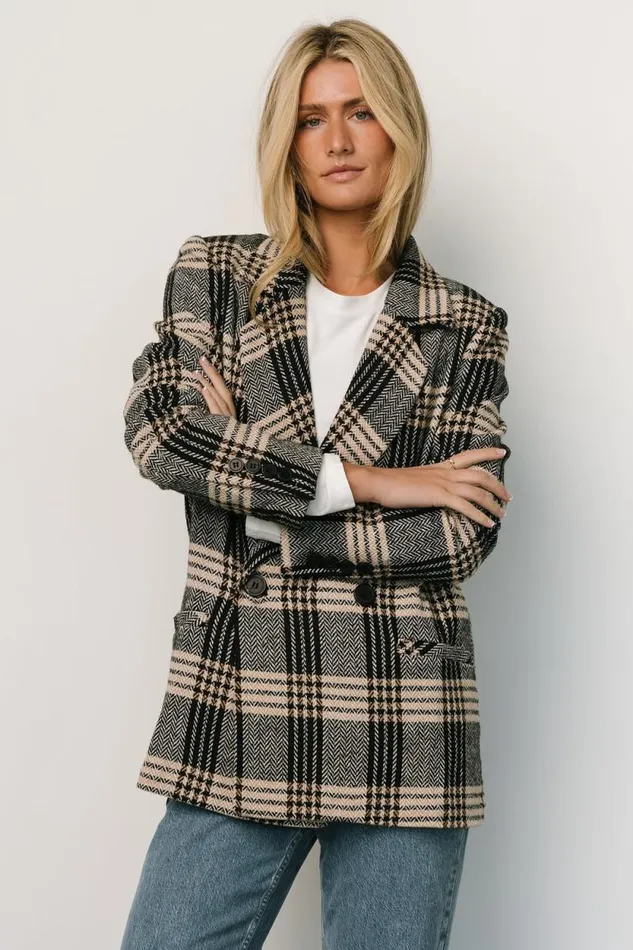 Women Francis Plaid Blazer Black Taupe Baltic Born Outerwear Women Francis Plaid Blazer Black Taupe Baltic Born Outerwear