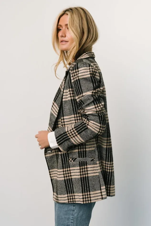 Women Francis Plaid Blazer Black Taupe Baltic Born Outerwear Women Francis Plaid Blazer Black Taupe Baltic Born Outerwear