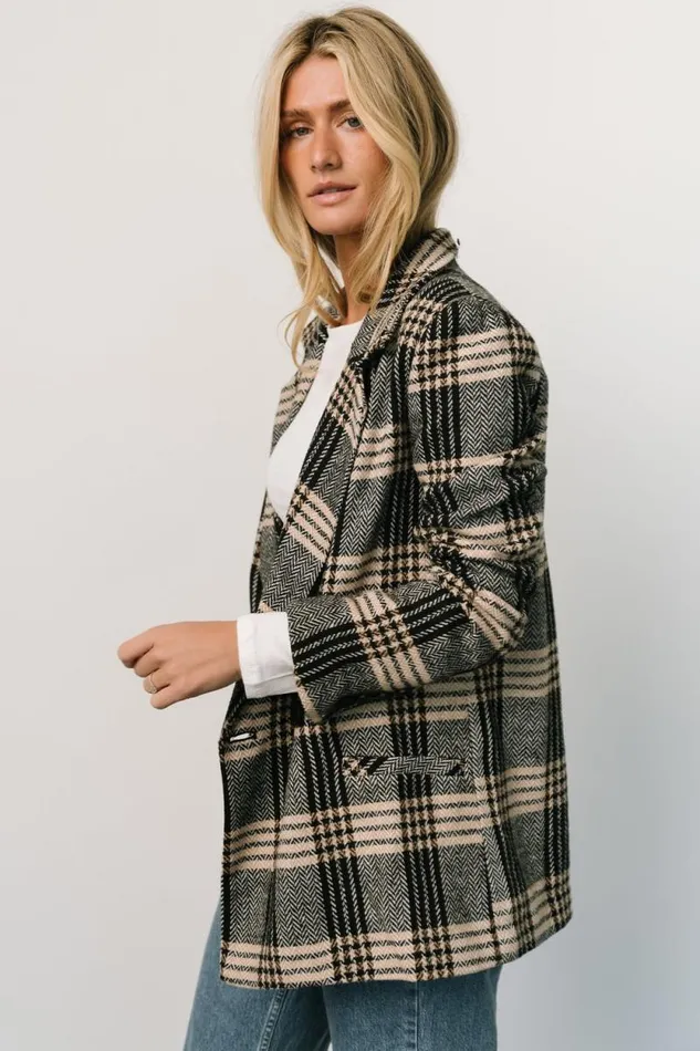 Women Francis Plaid Blazer Black Taupe Baltic Born Outerwear Women Francis Plaid Blazer Black Taupe Baltic Born Outerwear