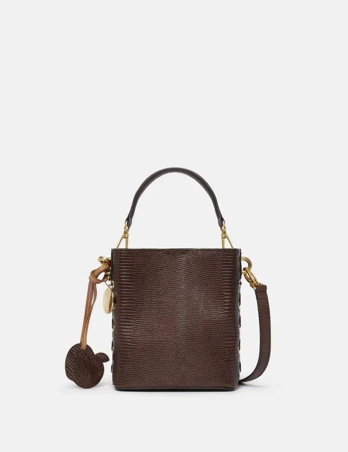 Women Frayme ScaleEmbossed Bucket Bag Chocolate Brown Stella McCartney Crossbody Bags