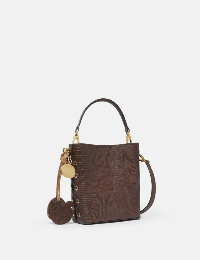 Women Frayme ScaleEmbossed Bucket Bag Chocolate Brown Stella McCartney Crossbody Bags