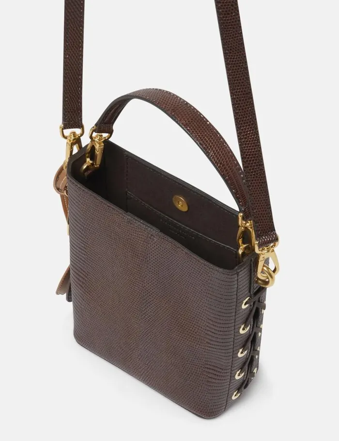 Women Frayme ScaleEmbossed Bucket Bag Chocolate Brown Stella McCartney Crossbody Bags