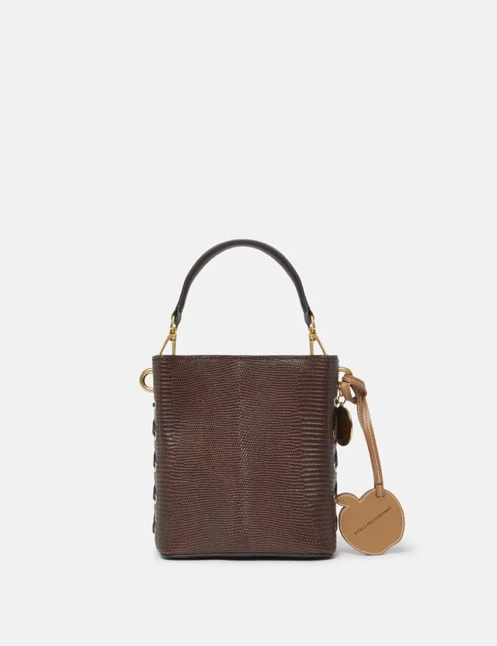 Women Frayme ScaleEmbossed Bucket Bag Chocolate Brown Stella McCartney Crossbody Bags