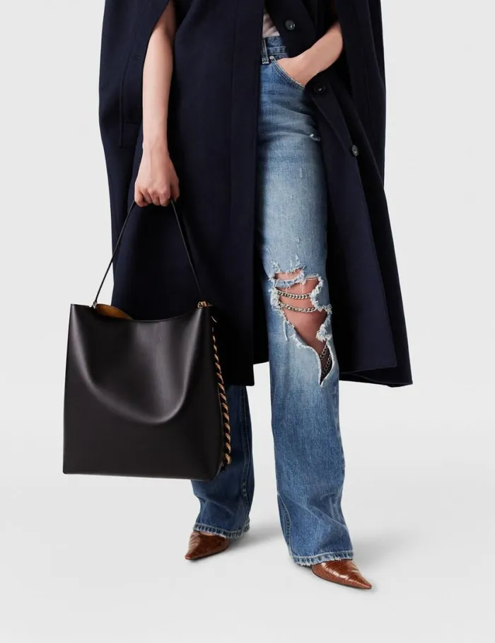 Women Frayme Whipstitch Tote Bag Midnight Black Stella McCartney Tote Bags