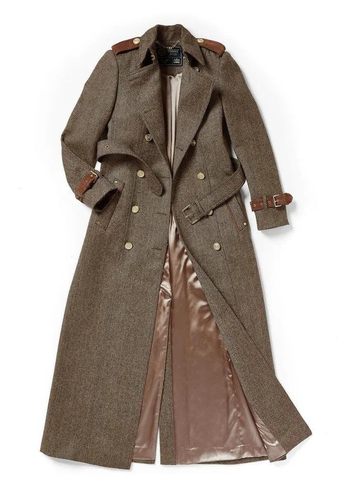 Women Full Length Marlborough Trench Coat Brown Herringbone Holland Cooper Coats