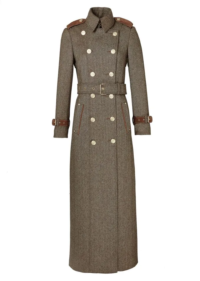 Women Full Length Marlborough Trench Coat Brown Herringbone Holland Cooper Coats