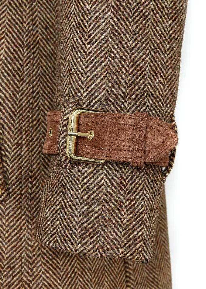 Women Full Length Marlborough Trench Coat Brown Herringbone Holland Cooper Coats