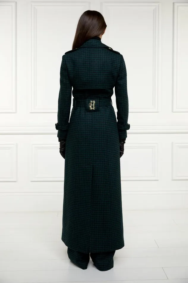 Women Full Length Marlborough Trench Coat Emerald Houndstooth Holland Cooper Tailoring