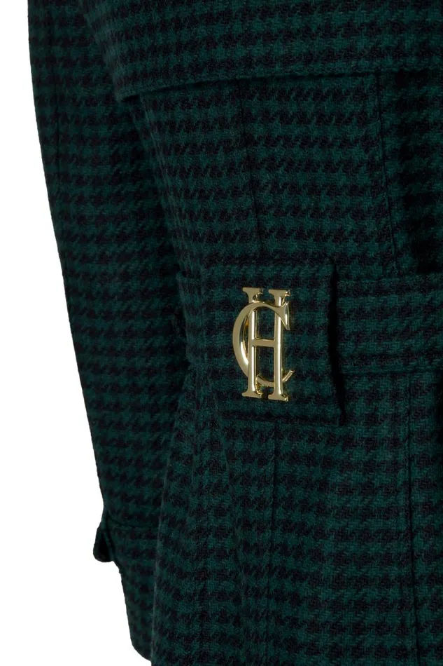 Women Full Length Marlborough Trench Coat Emerald Houndstooth Holland Cooper Tailoring