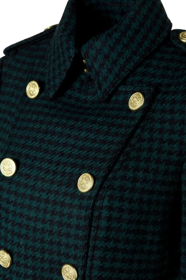 Women Full Length Marlborough Trench Coat Emerald Houndstooth Holland Cooper Tailoring
