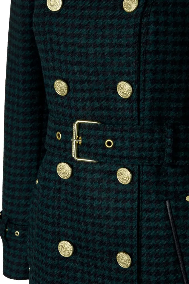 Women Full Length Marlborough Trench Coat Emerald Houndstooth Holland Cooper Tailoring