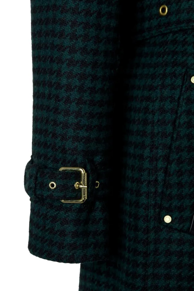 Women Full Length Marlborough Trench Coat Emerald Houndstooth Holland Cooper Tailoring