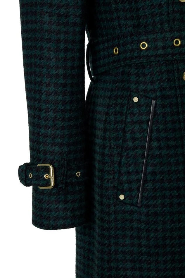 Women Full Length Marlborough Trench Coat Emerald Houndstooth Holland Cooper Tailoring