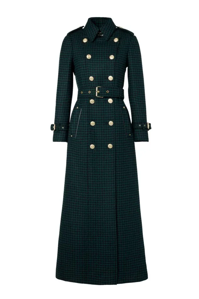 Women Full Length Marlborough Trench Coat Emerald Houndstooth Holland Cooper Tailoring