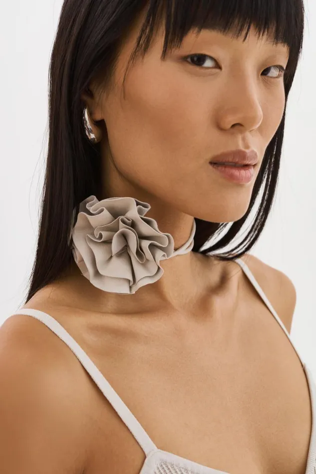 Women GEMMA Leather Rosette Choker Bone LAMARQUE Other
