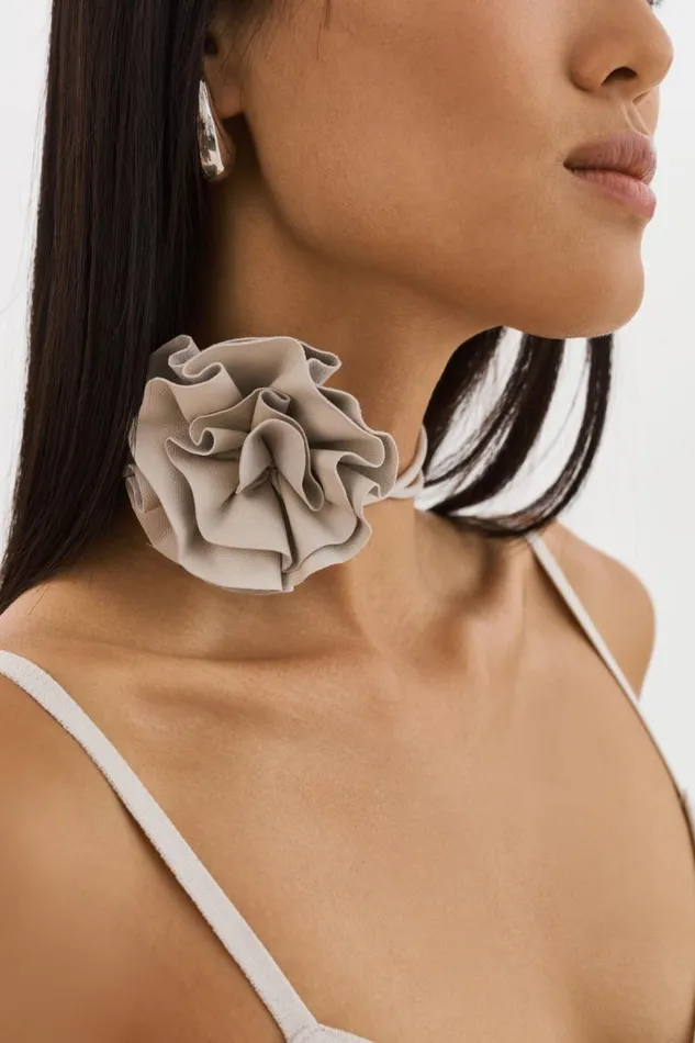 Women GEMMA Leather Rosette Choker Bone LAMARQUE Other