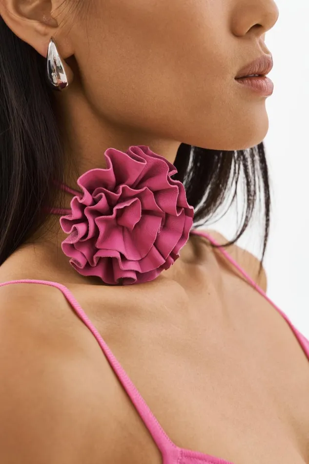 Women GEMMA Leather Rosette Choker Super Pink LAMARQUE Other