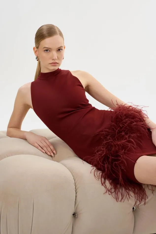 Women GEORGINA Mock Neck Dress Syrah LAMARQUE Dresses Women GEORGINA Mock Neck Dress Syrah LAMARQUE Dresses