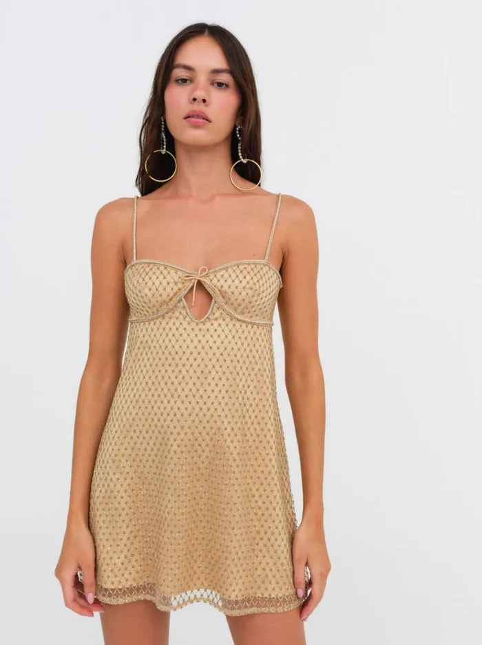 Women Glitter Slip Dress Gold For Love and Lemons Lingerie