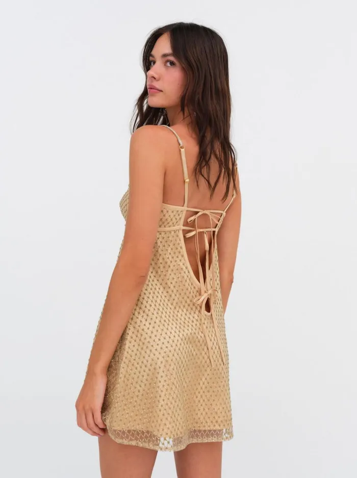 Women Glitter Slip Dress Gold For Love and Lemons Lingerie