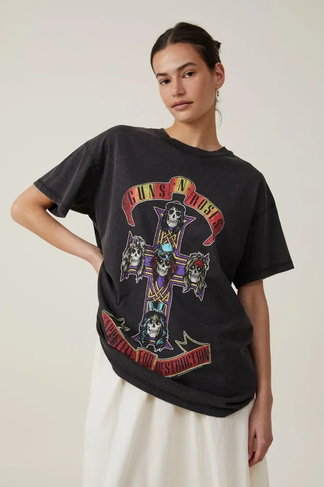 Women Graphic TShirts Cotton On Oversized Fit Guns N Roses Tee Lcn Br Gunsnroses Appetite For Destructionbl