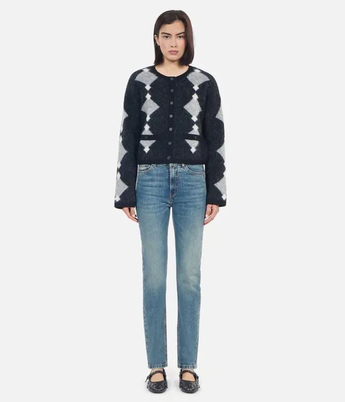 Women Grey Alpaca Diamond Cardigan THE KOOPLES Sweaters