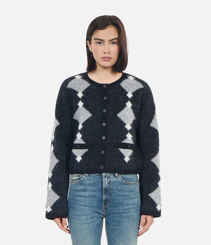 Women Grey Alpaca Diamond Cardigan THE KOOPLES Sweaters
