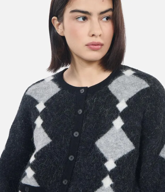 Women Grey Alpaca Diamond Cardigan THE KOOPLES Sweaters