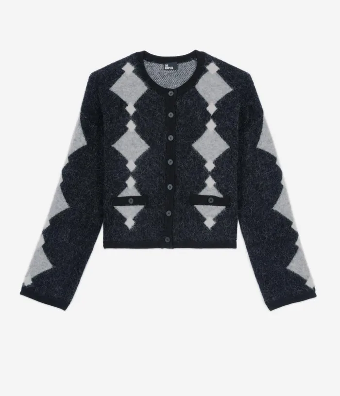 Women Grey Alpaca Diamond Cardigan THE KOOPLES Sweaters