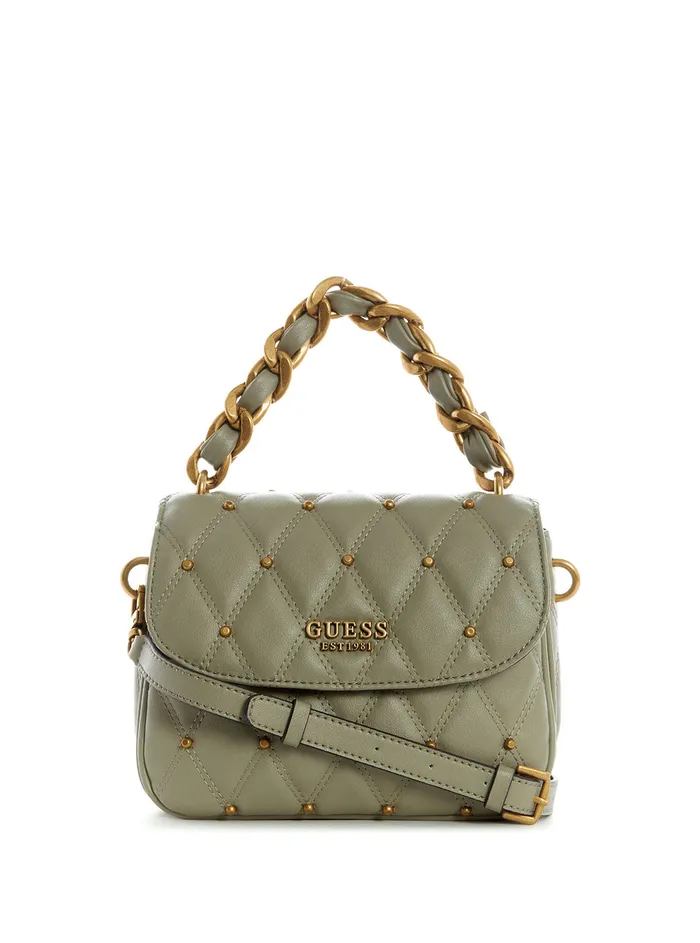 Women Half Flap GUESS Green Triana Studded Shoulder Bag