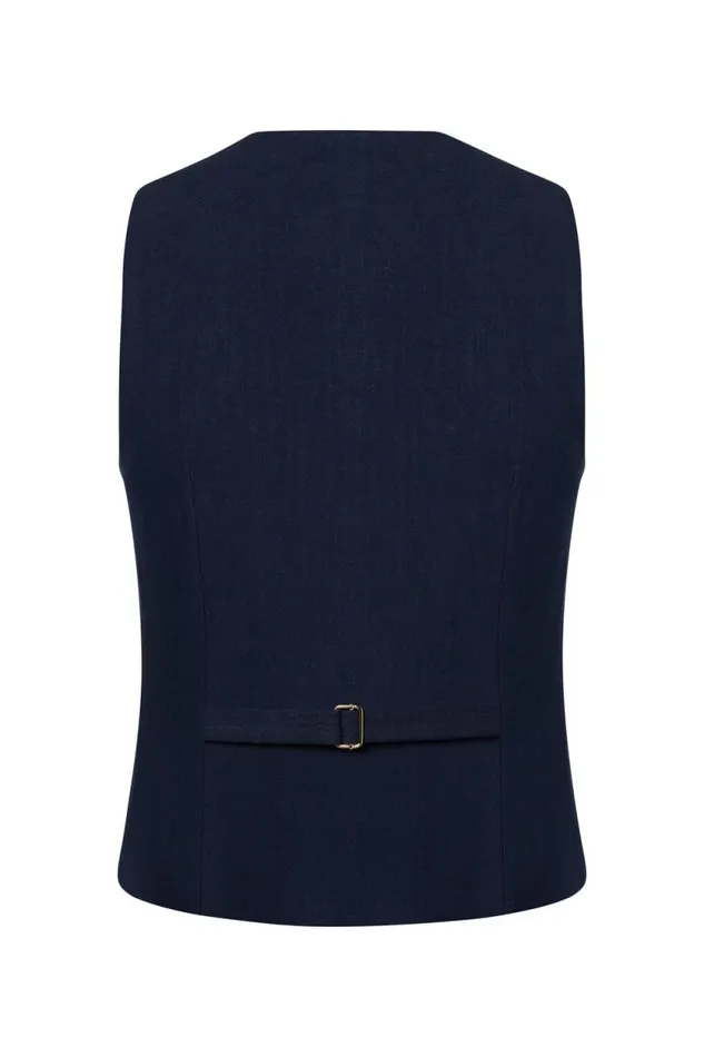Women Hampton Waistcoat Navy Linen Holland Cooper Tailoring
