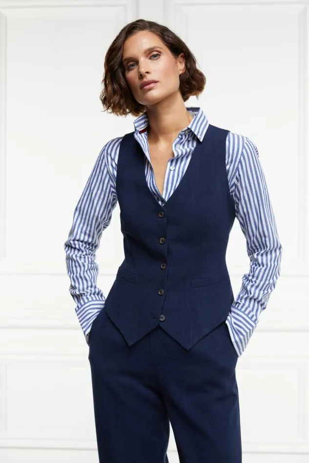 Women Hampton Waistcoat Navy Linen Holland Cooper Tailoring