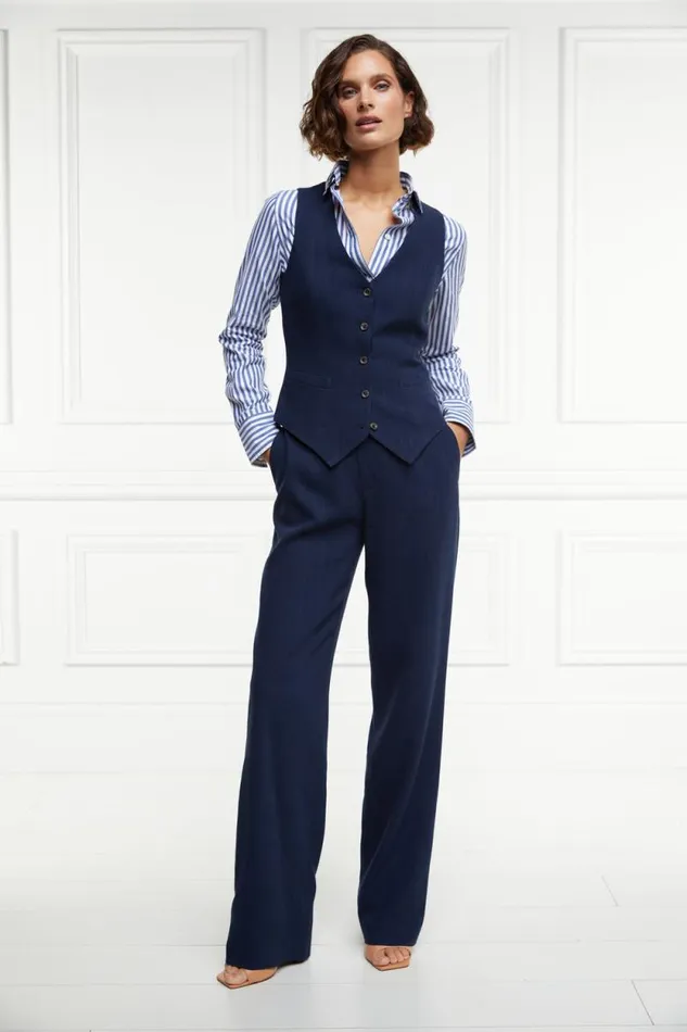 Women Hampton Waistcoat Navy Linen Holland Cooper Tailoring