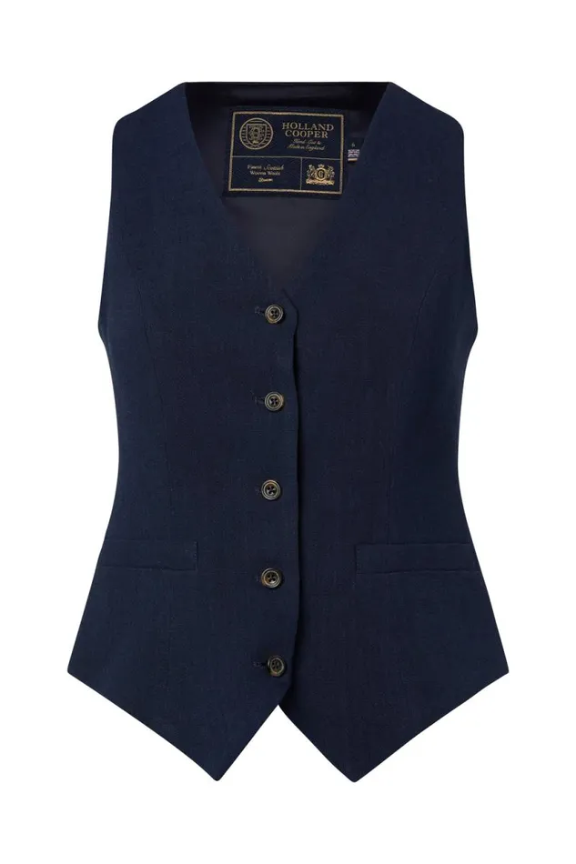 Women Hampton Waistcoat Navy Linen Holland Cooper Tailoring