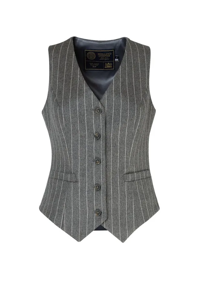 Women Hampton Waistcoat Soft Grey Pinstripe Holland Cooper Tailoring