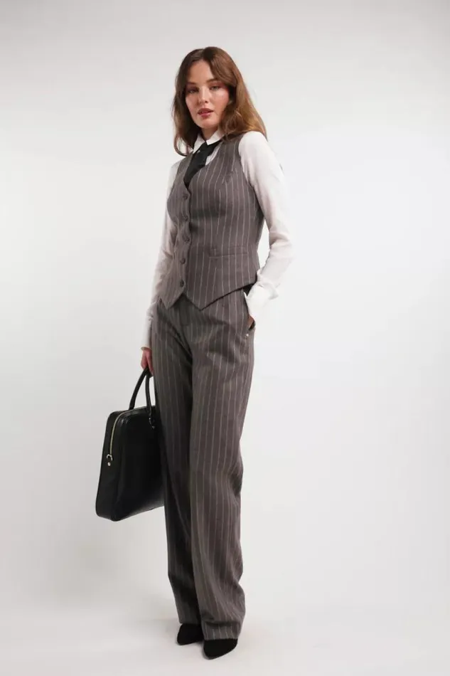 Women Hampton Waistcoat Soft Grey Pinstripe Holland Cooper Tailoring