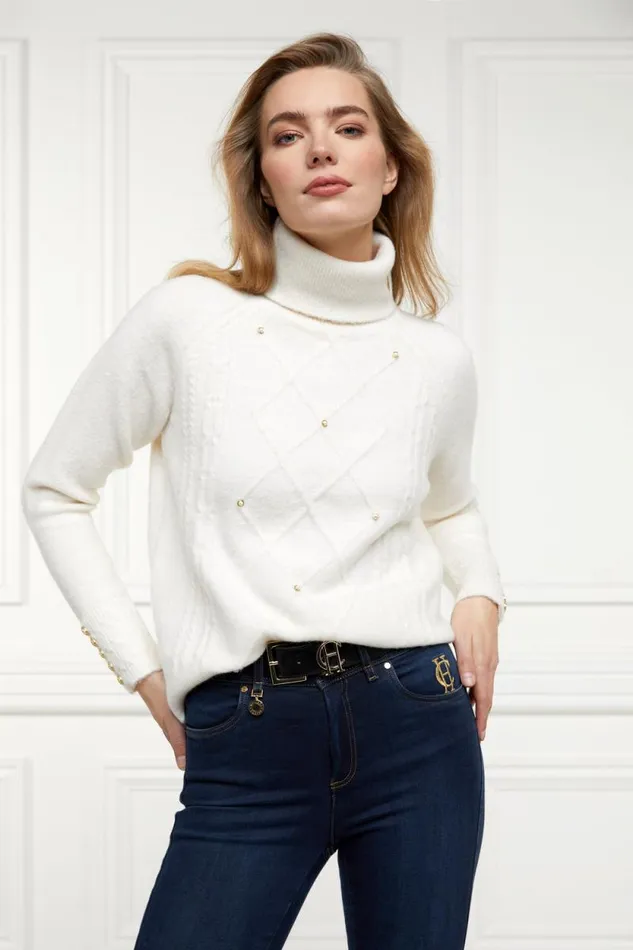 Women Harlow Roll Neck Knit Ecru Holland Cooper Knitwear