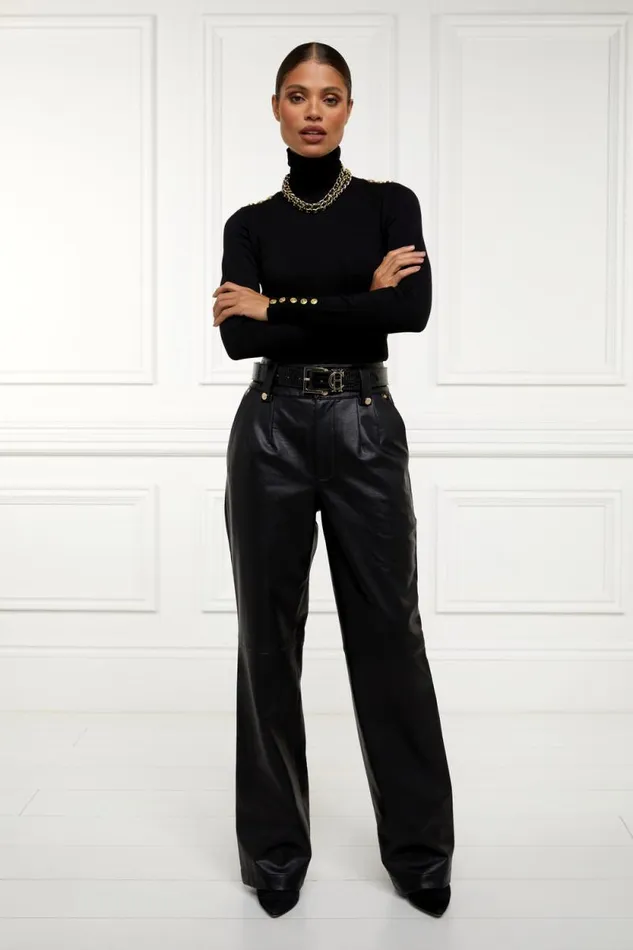 Women High Waisted Faux Leather Trouser Black Holland Cooper Trousers