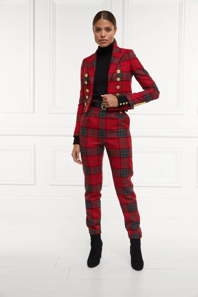 Women High Waisted Peg Trouser Red Tartan Holland Cooper Tailoring Women High Waisted Peg Trouser Red Tartan Holland Cooper Tailoring